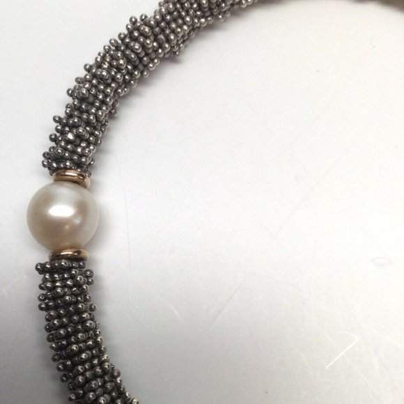 Michael Dawkins Sterling and 14K Granulated and Cultured Pearl Toggle Bracelet - Picture 4 of 8